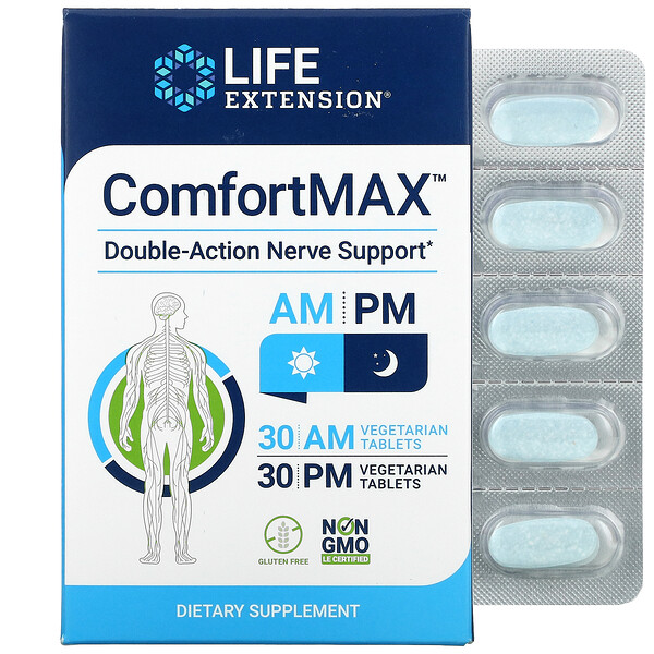 Life Extension‏, ComfortMAX, Double-Action Nerve Support, For AM & PM, 30 Vegetarian Tablets Each