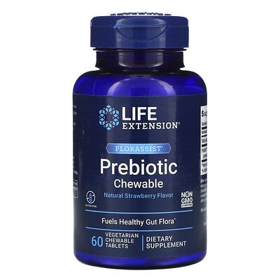 Life Extension FLORASSIST Prebiotic Chewable, с натуральным клубничным вкусом, 60 жевательных таблеток
