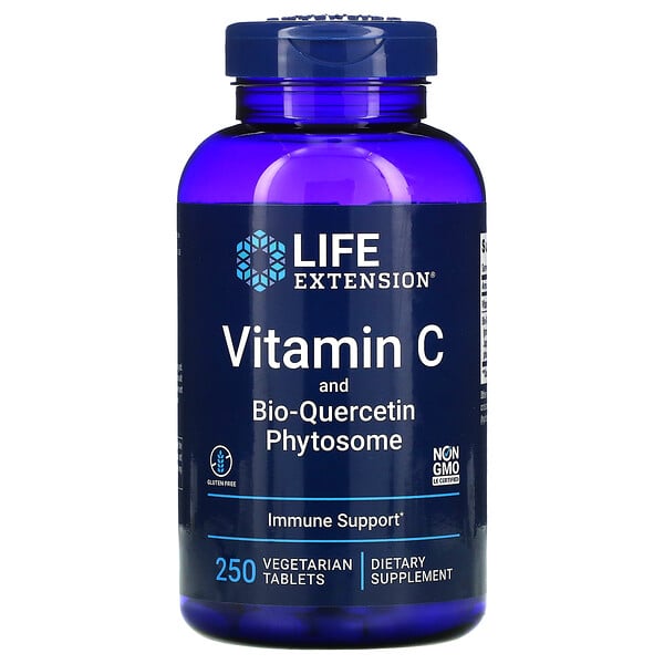 Life Extension, Vitamine C et phytosome de quercétine biologique, 250 comprimés végétariens
