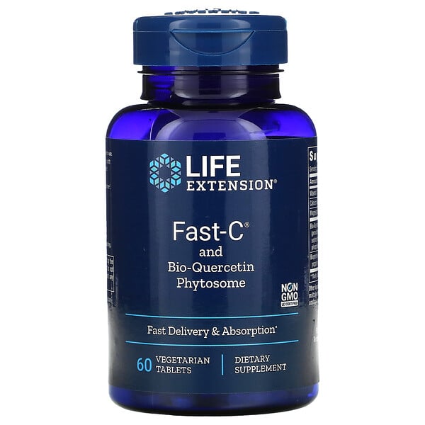 Life Extension, Fast-C с фитосомами биокверцетина, 60 вегетарианских таблеток