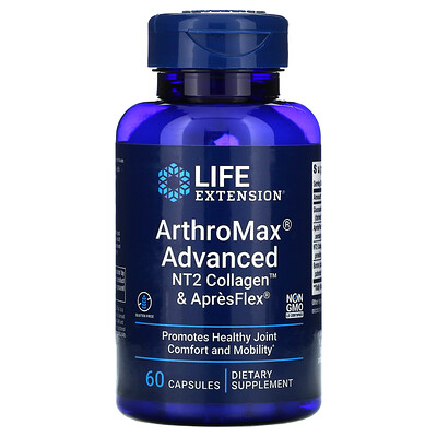 Life Extension ArthroMax Усовершенствованная формула, NT2 Коллаген и ApresFlex, 60 вегетарианских капсул