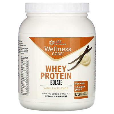 Life Extension Wellness Code, Whey Protein Isolate, Vanilla Flavor, 0.89 lb (403 g)