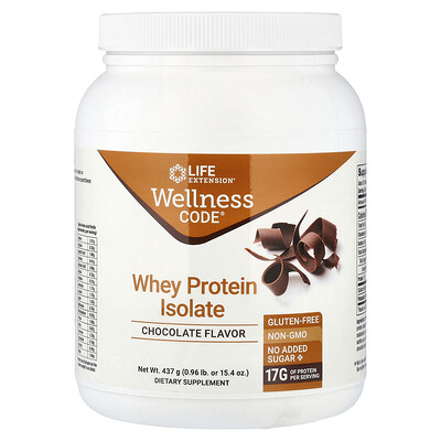Life Extension, Wellness Code®, Aislado de proteína de suero de leche, Chocolate, 437 g (0,96 lb)