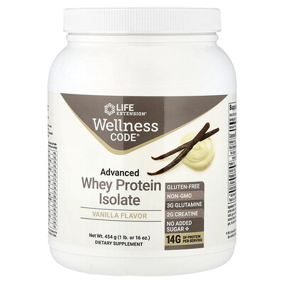 Photos - Protein Life Extension , Wellness Code®, Advanced Whey  Isolate, Vanilla, 1 lb  LEX-22460 (454 g)