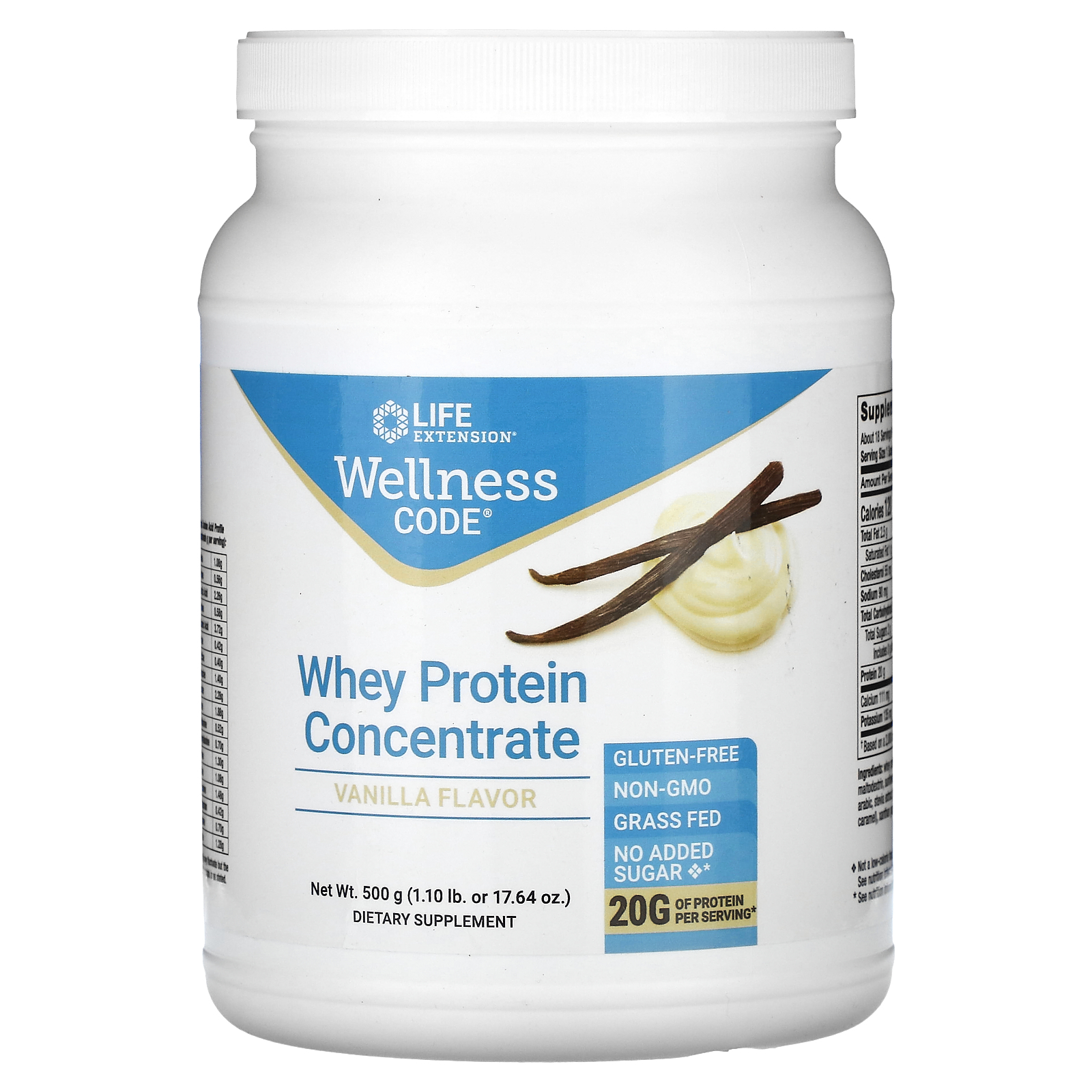 Life Extension (라이프익스텐션), Wellness Code®, 농축 유청 단백질, 바닐라, 500g(1.10lb)