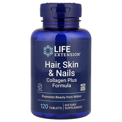 Product Image for Life Extension, Hair, Skin & Nails, Collagen Plus Formula, 120 Tablets