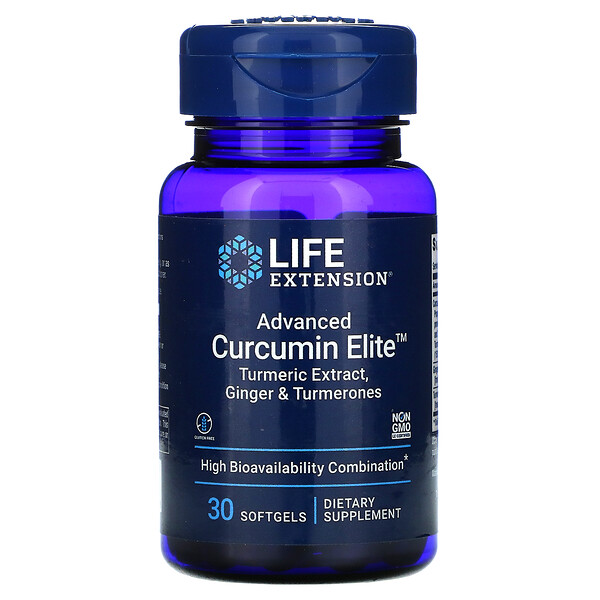 Life Extension‏, Advanced Curcumin Elite, תמצית כורכום מתקדמת, ג'ינג'ר וטורמרונים, 30 כמוסות רכות