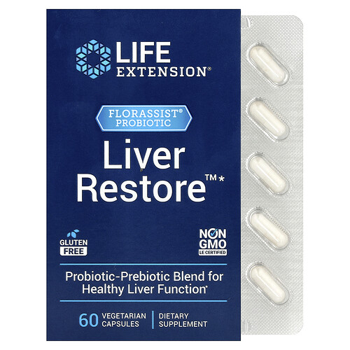 Life Extension, FLORASSIST®, Suplemento probiótico para restaurar el hígado, Liver Restore™, 60 cápsulas vegetales