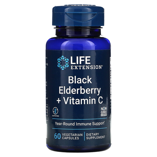 Life Extension‏, توت الخمان الأسود + فيتامين جـ، 60 كبسولة نباتية