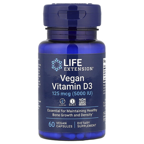 Life Extension ヴィーガン ビタミンD3 125mcg（5000IU）ベジカプセル60粒