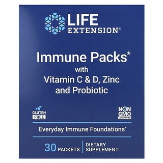 Life Extension, Имунни пакети с витамин C и D, цинк и пробиотик, 30 пакета