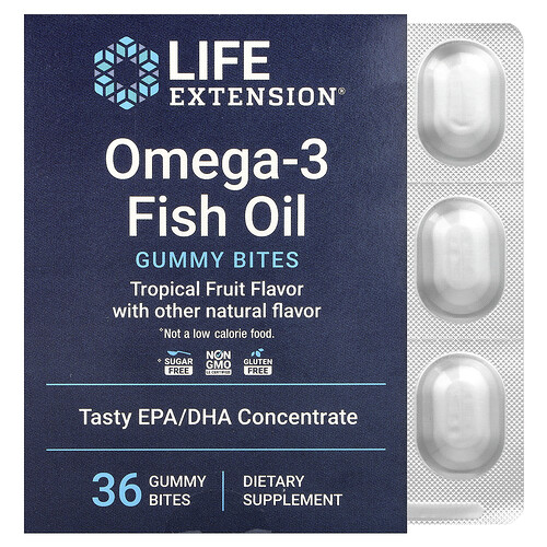 Life Extension オメガ3フィッシュオイル グミバイトス トロピカルフルーツ味 36粒（1粒750mg）