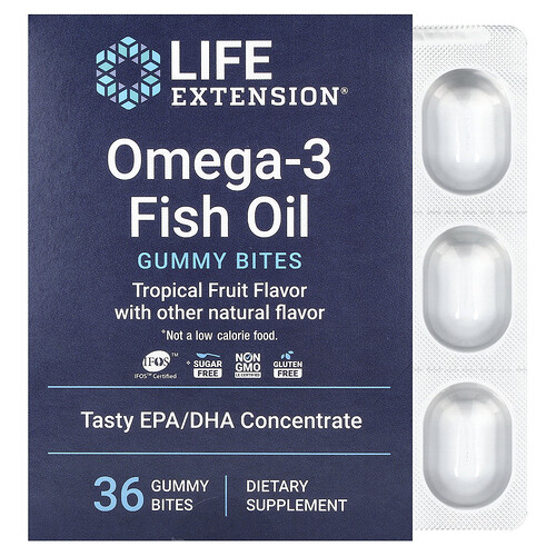 Life Extension Omega-3 Fish Oil Gummy Bites, Tropical Fruit, 36 Gummy Bites (750 mg per Gummy Bite)