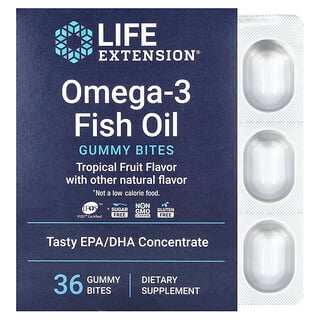 Life Extension, Omega-3 Fish Oil Gummy Bites, Tropical Fruit, 36 Gummy Bites (750 mg per Gummy Bite)