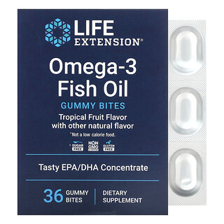 Life Extension, Bouchées de gomme à l'huile de poisson riche en oméga-3, Fruits tropicaux, 36 bouchées de gomme (750 mg par bouchée)