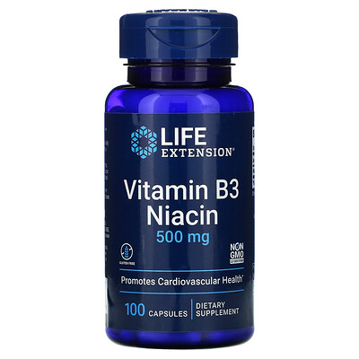 Life Extension Витамин В3, ниацин, 500 мг, 100 капсул