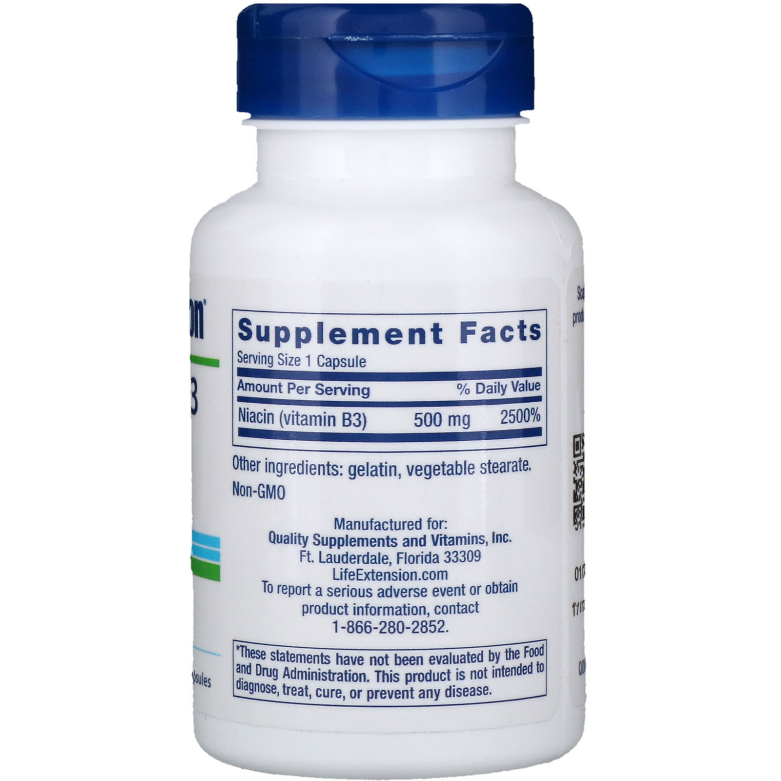 Life Extension, Vitamin B3 Niacin, 500 mg, 100 كبسولة iHerb