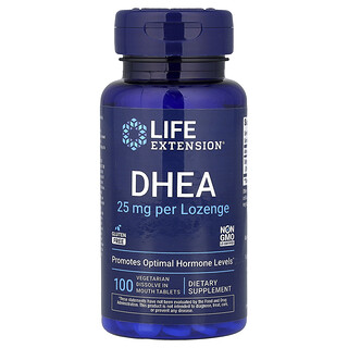 Life Extension, DHEA, 100 вегетарианских таблеток для рассасывания в рту (25 мг в 1 таблетке)