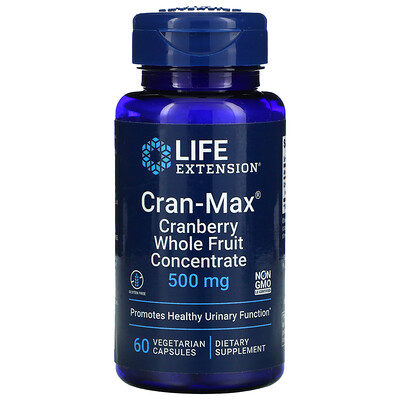 Life Extension Cran-Max, концентрат цельных ягод клюквы, 500мг, 60вегетарианских капсул