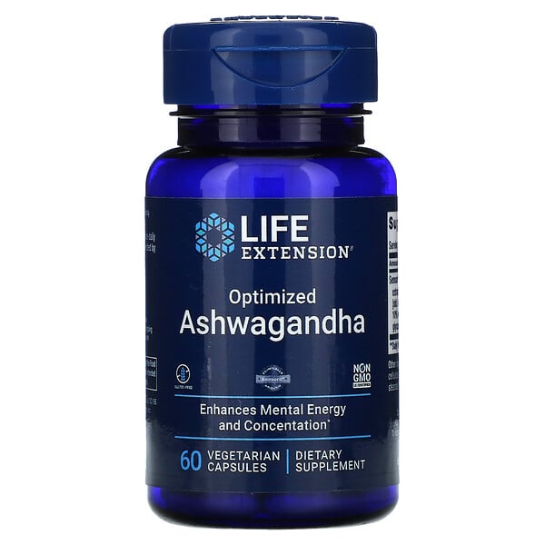 Life Extension, оптимизированный экстракт ашваганды, 60 вегетарианских капсул