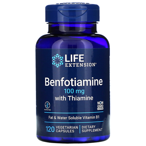 Life Extension, Benfotiamine with Thiamine, Benfotiamin mit Thiamin, 100 mg, 120 pflanzliche Kapseln