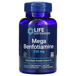 Life Extension, Мега-бенфотиамин, 250 мг, 120 вегетарианских капсул