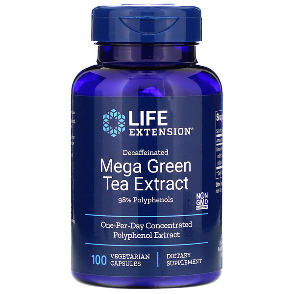 Life Extension, Mega Green Tea Extract, Decaffeinated, 100 Vegetarian Capsules iHerb
