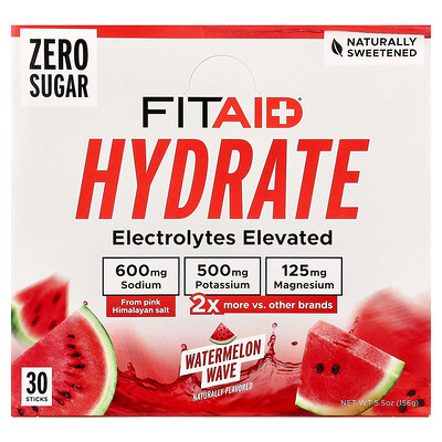 FITAID, Hidratante, Ondas de sandía, 30 barritas, 5,2 g (0,18 oz) cada una
