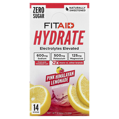 FITAID, Hidratante, Limonada rosa del Himalaya, 14 barritas, 5,2 g (0,18 oz) cada una