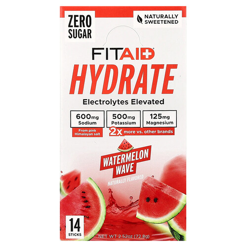 FITAID, Hydrate, Watermelon Wave, 14 Sticks, 0.18 oz (5.2 g)