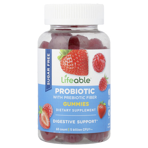 Lifeable, Probiotic with Prebiotic Fiber Gummies, Berry, 60 Gummies
