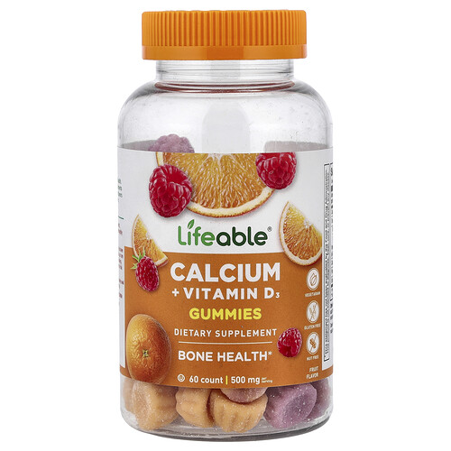 Lifeable, Calcium + Vitamin D3 Gummies, Fruit, 60 Gummies
