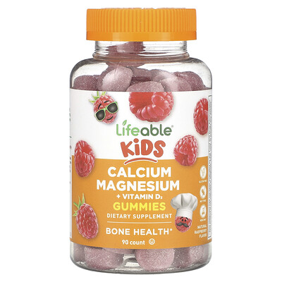 Lifeable , Kids Calcium Magnesium + Vitamin D3 Gummies, Natural Raspberry, 90 Gummies