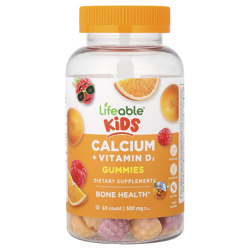 Lifeable, Kids Calcium + Vitamin D3 Gummies, Fruit, 60 Gummies