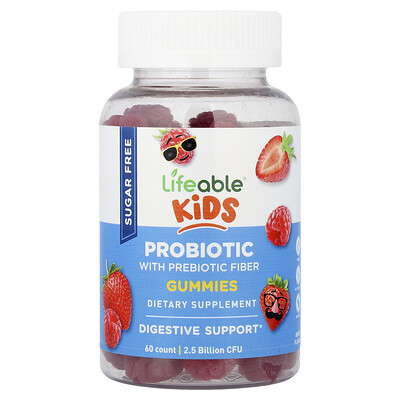 Product Image for Lifeable, Kids, Probiotic with Probiotic Fiber Gummies, Sugar Free, Berry, 60 Gummies