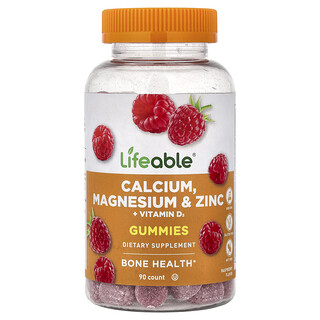Lifeable, Gomitas con calcio, magnesio, zinc y vitamina D3, Frambuesa, 90 gomitas