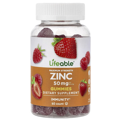 Lifeable, Gomitas de zinc, Baya, 60 gomitas (25 mg por gomita)