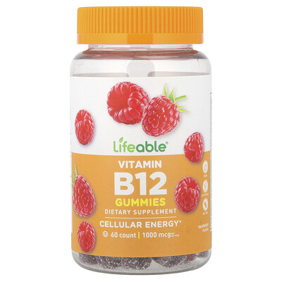Lifeable, Gomitas con vitamina B12, Frambuesa, 60 gomitas (500 mg por gomita)