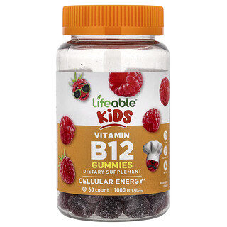Lifeable, Vitamine B12 pour enfants, Framboise, 60 gommes (500 µg pièce)