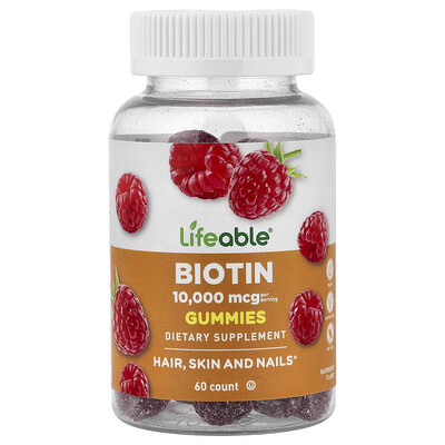 Lifeable, Gomitas de biotina, Frambuesa, 60 gomitas (5000 mcg por gomita)