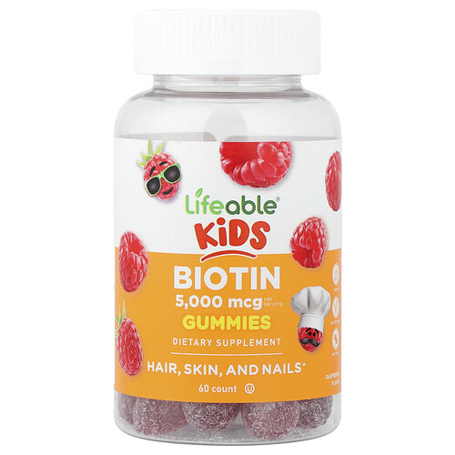 Lifeable, Kids, Biotin Gummies, Biotin-Fruchtgummis, Himbeere, 60 Fruchtgummis (2,500 mcg pro Fruchtgummi)