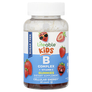 Lifeable, Gommes au complexe de vitamines B pour enfants, Sans sucre, Arôme naturel de fraise, 60 gommes