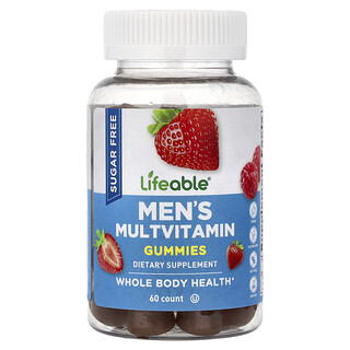 Lifeable, Pánske multivitamínové gumové cukríky, bez cukru, bobuľové, 60 gumových cukríkov