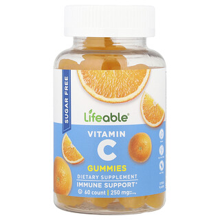 Lifeable, Žuvacie cukríky s vitamínom C, citrusové, 60 žuvacích cukríkov (125 mg na gumový cukrík)
