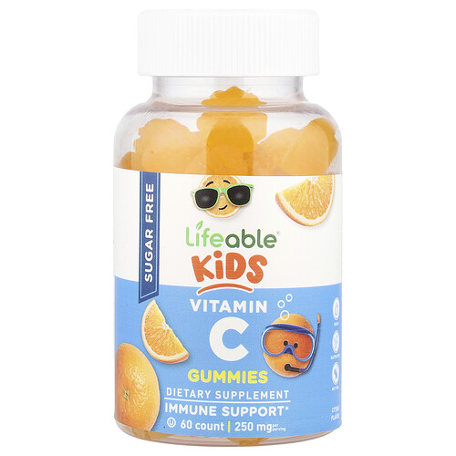 Lifeable, Kids, Vitamin C Gummies, Vitamin-C-Fruchtgummis für Kinder, zuckerfrei, Zitrus, 60 Fruchtgummis (125 mg pro Fruchtgummi)