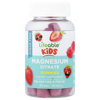 Lifeable, Detské gumové cukríky s citrátom horčíka, bobuľové, 60 gumových cukríkov (90 mg na gumový cukrík)