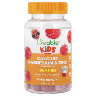 Lifeable, Permen Jeli Kalsium, Magnesium & Zinc + Vitamin D3, Rasberi Alami, 60 Permen Jeli