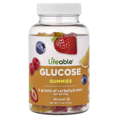 Lifeable, Gomitas con glucosa, Mezcla de frutas, 60 gomitas