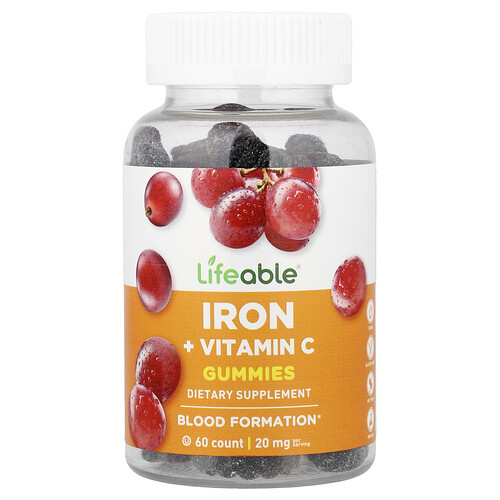 Lifeable, Fruchtgummis mit Eisen und Vitamin C, Traube, 60 Fruchtgummis