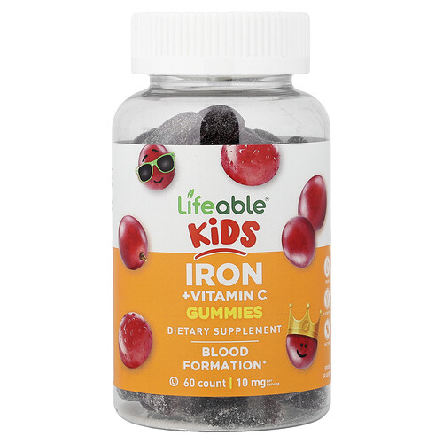 Lifeable, Kids Iron + Vitamin C Gummies, Eisen und Vitamin C-Fruchtgummis für Kinder, natürlicher Traubengeschmack, 60 Fruchtgummis
